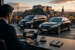 Business traveler with a scenic view